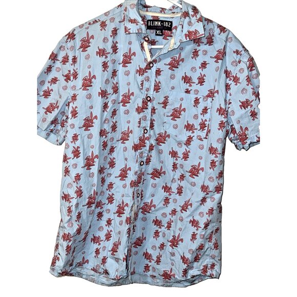Blink 182 Hawaiian Shirt XL Rare Vintage Button Down Collared Bunny Short Sleeve - Picture 2 of 4